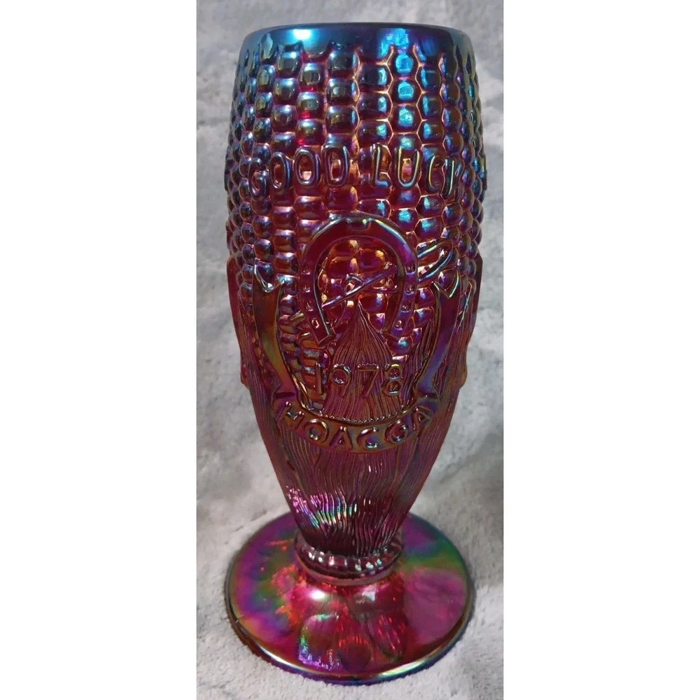 Vintage HOACGA Corn Vase Convention Souvenir Amberina Red‎ Carnival Glass 1978